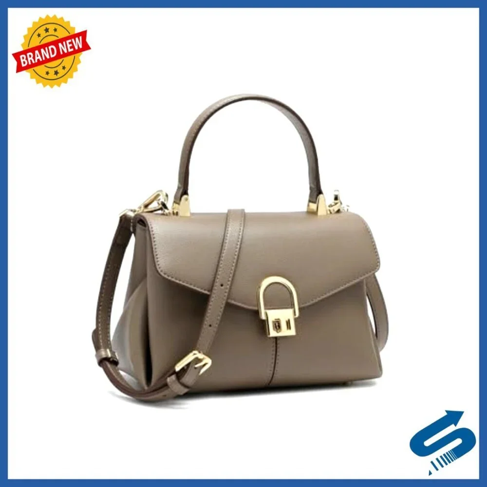Leather Top Handle Tote Satchel Bag with Lock, Shoulder Purse